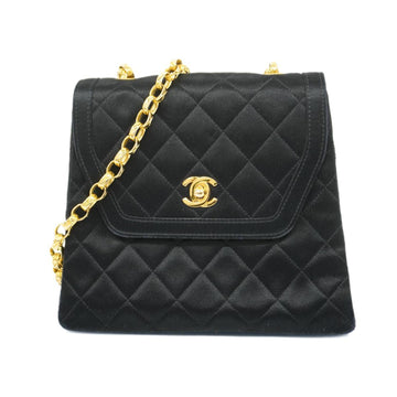 CHANEL Shoulder Bag Matelasse Chain Satin Black Women's