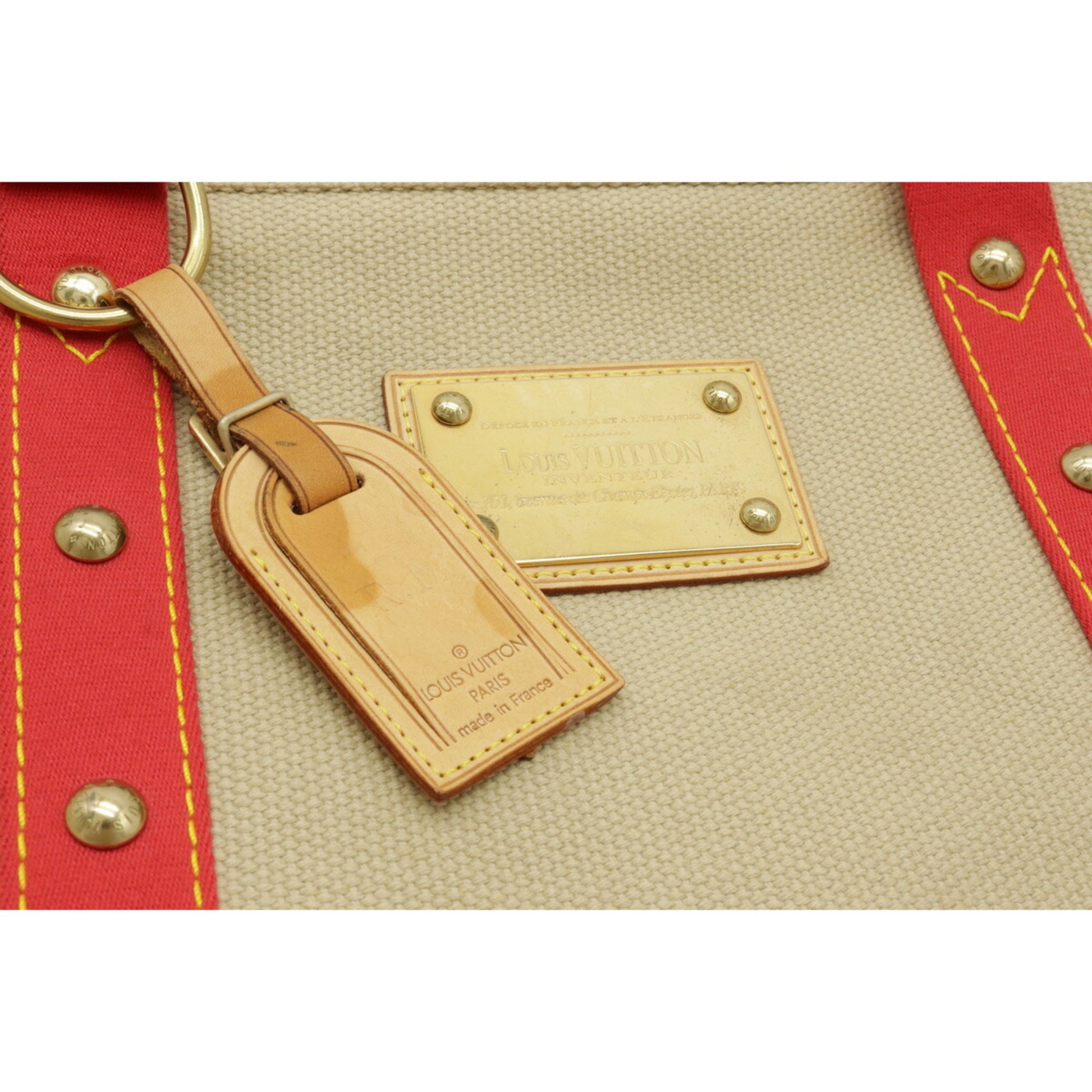 Louis Vuitton Antigua Cavas GM Tote Bag Beige & Red M40032