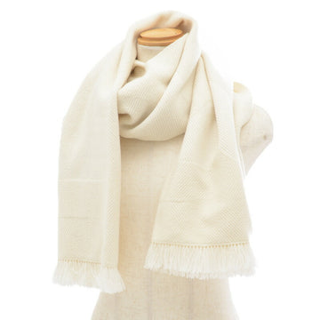 HERMES muffler fringe white 100% cashmere 60×160