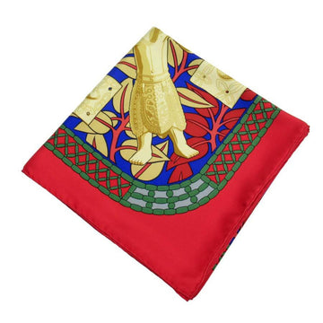HERMES Scarf Carre 90 Tresor Royal du Benin Benin's Treasure Red Multicolor Silk