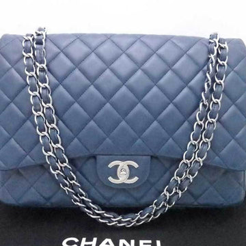 CHANEL Shoulder Bag Matelasse Leather/Metal Navy Blue x Silver Women's