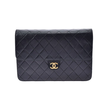 Chanel matelasse push lock chain shoulder 25cm black ladies lambskin bag