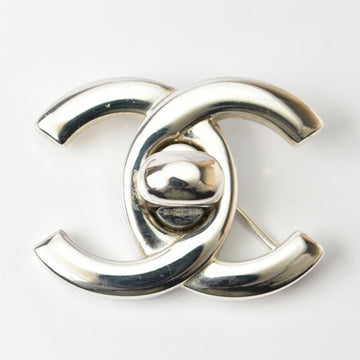 CHANEL brooch pin here mark turn lock motif silver