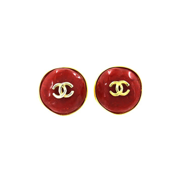 Chanel color stone coco mark earrings red gold 98P accessories Vintage Earrings