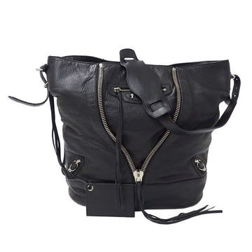 BALENCIAGA bag ladies shoulder paper leather black brand fashionable A4 casual