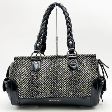 BURBERRY Shoulder Bag Gray Black Tweed Leather Ladies Fashion