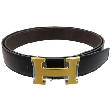 HERMES H Buckle Belt Boxcalf Taurillon Clemence Black Brown D Engraved Size 105cm