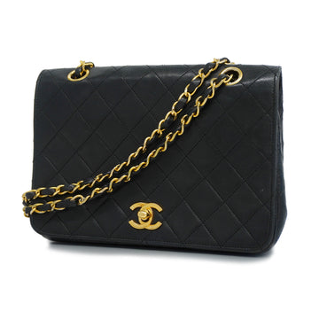 CHANELAuth  Matelasse W Chain Women's Leather Shoulder Bag Black