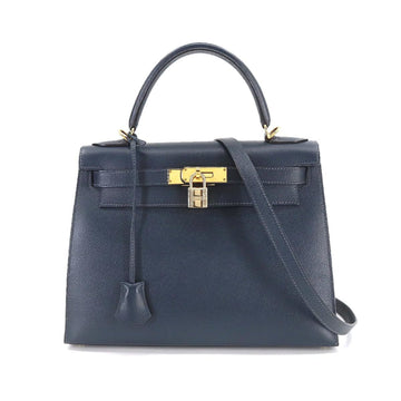 HERMES Kelly 28 2way hand shoulder bag Couchevel Epson Navy E stamped outside stitching Gold hardware