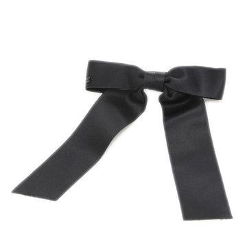 CHANEL Ribbon Cocomark Barrette Hair Accessory Satin Black