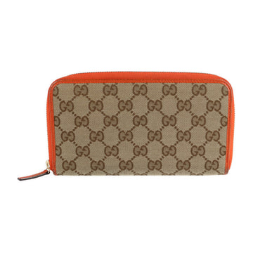 GUCCI Long Wallet 363423 GG Canvas Leather Beige Orange Gold Hardware Round Zipper