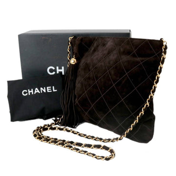 CHANEL Matrasse suede bag tassel dark brown ladies