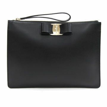 Salvatore Ferragamo Ferragamo Clutch Bag Vala GJ-22D547 Black Leather Second Ribbon Motif Ladies