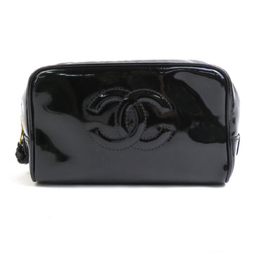 CHANEL Pouch Multi Case Coco Mark Patent Leather Black Gold Women's e56008f