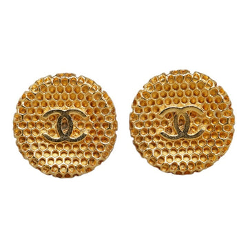 CHANEL Cocomark Mesh Earrings Gold Plated Ladies