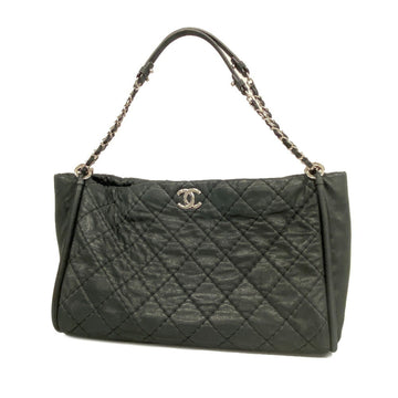 CHANEL Shoulder Bag Matelasse Chain Leather Black Silver Hardware Women's