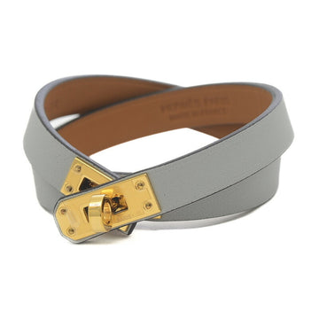 HERMES Mini Kelly Double Tour Bracelet Swift Gray Gold Hardware B Engraved
