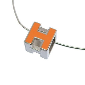 HERMES H Cube Cage Do Ash Necklace Silver/Orange Ladies
