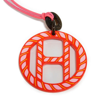 HERMES Necklace H Equipe Pendant Mark Pink Red Buffalo Horn Lacquer Tropic Ladies Accessories Jewelry