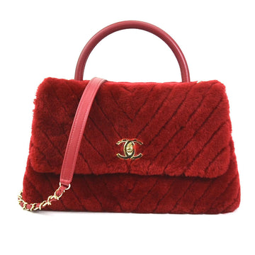 CHANEL Handbag Shoulder Bag Coco Handle Fur/Metal Dark Red/Gold Ladies