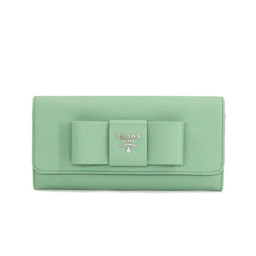 PRADA Saffiano folio long wallet leather aqua marina light green with pass case 1MH132 Long Wallet