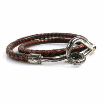 HERMES bracelet choker necklace jumbo leather/metal brown/black/silver unisex