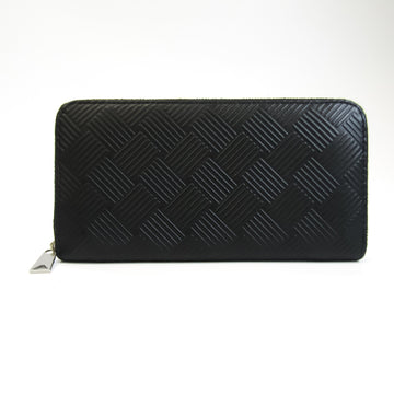 Bottega Veneta Debossed Round Zip 593217 Unisex Leather Long Wallet (bi-fold) Black