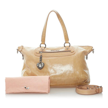 Miu Miu Miu Heart Handbag Shoulder Bag Beige Leather Ladies MIUMIU