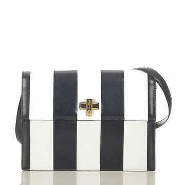 Celine White Black Leather Shoulder Bag Ladies CELINE