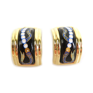 HERMES Earrings Cloisonne Metal/Enamel Gold/Black/Multicolor Women's
