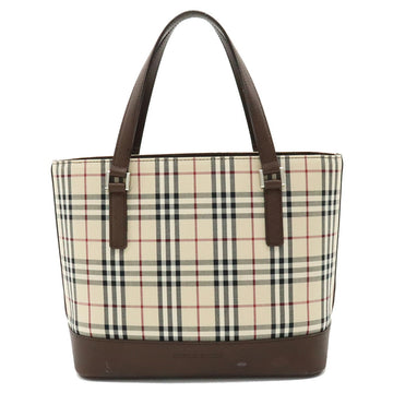 BURBERRY Nova Check Plaid Tote Bag Handbag Canvas Leather Beige Dark Brown