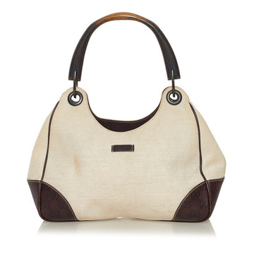 Gucci Shima Handbag Wood Handle 278315 Beige Brown Canvas Leather Ladies GUCCI
