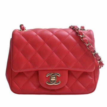 CHANEL Lambskin Mini Matelasse Coco Mark Chain Shoulder Bag Red Ladies