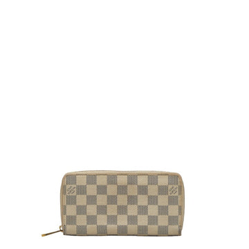 LOUIS VUITTON Damier Azur Zippy Round Long Wallet N60019 White PVC Leather Women's