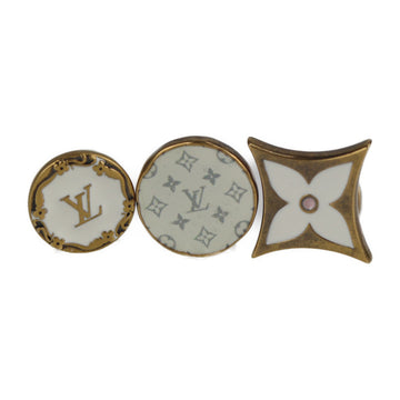 LOUIS VUITTON Bouton de Manchette Monogram Cufflinks MP2354 Metal Gold White Set of 3 with Damier Case