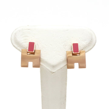 HERMES Irene H Earrings Pink Gold Plated Fuchsia