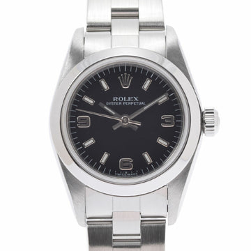 Rolex Oyster Perpetual 76080 Ladies SS Watch Automatic Winding Black Dial