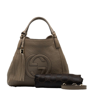 GUCCI Soho Interlocking G Handbag Shoulder Bag 2WAY 336751 Gray Leather Ladies