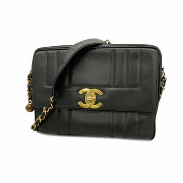 CHANEL Shoulder Bag Mademoiselle Chain Caviar Skin Black Ladies