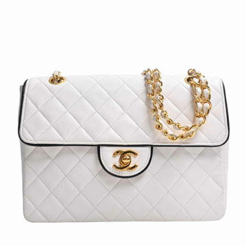 Chanel lambskin matelasse here mark chain shoulder bag - white black