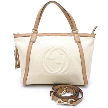 GUCCI Soho 369176 2Way Bag Canvas x Leather Ivory Beige 350554