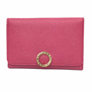 Bvlgari logo clip bi-fold wallet 281496 grain leather raspberry pink ladies