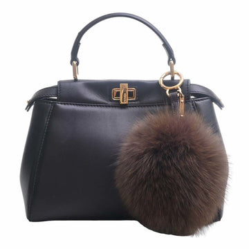 FENDI Leather Peekaboo Fur Handbag 8BN244 Black Ladies