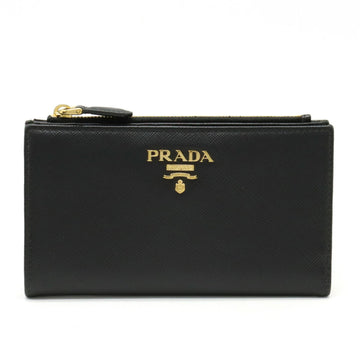 PRADA SAFFIANO METAL Bifold Long Wallet Medium Embossed Leather NERO Black 1ML043