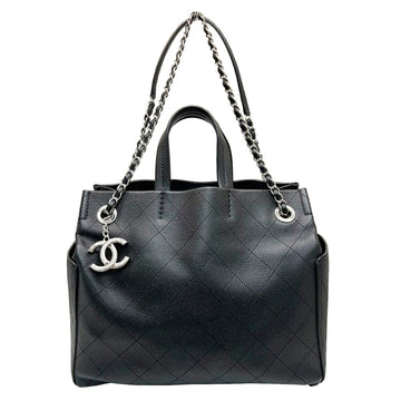 CHANEL Wild Stitch Shoulder Handbag Chain Tote Caviar Skin Black No. 19 Women's