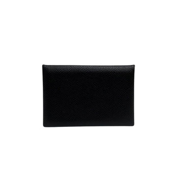 HERMESZ engraved  Calvi Leather Genuine Card Case Business Holder Coin Mini Wallet Black