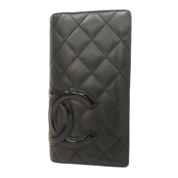 CHANEL Long Wallet Cambon Lambskin Black Silver Hardware Women's