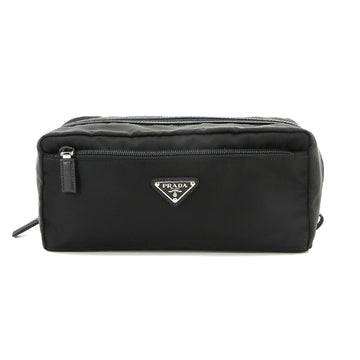 PRADA travel pouch nylon leather black 2NA029 silver metal fittings Pouch