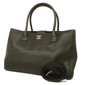 CHANELAuth  2way Bag Executive Tote Women's Leather Handbag,Shoulder Bag Black