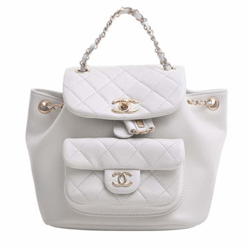CHANEL Leather Matelasse Coco Mark Chain Rucksack Backpack AS2908 White Ladies